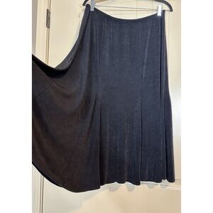 Picadilly Women's Slinky Travel Knit A-Line midi Skirt Black Size L goth classic